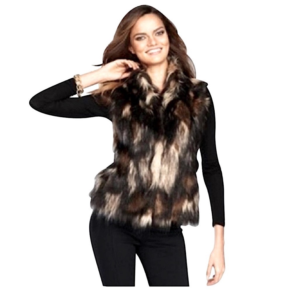 INC. International Concepts camo faux fur vest